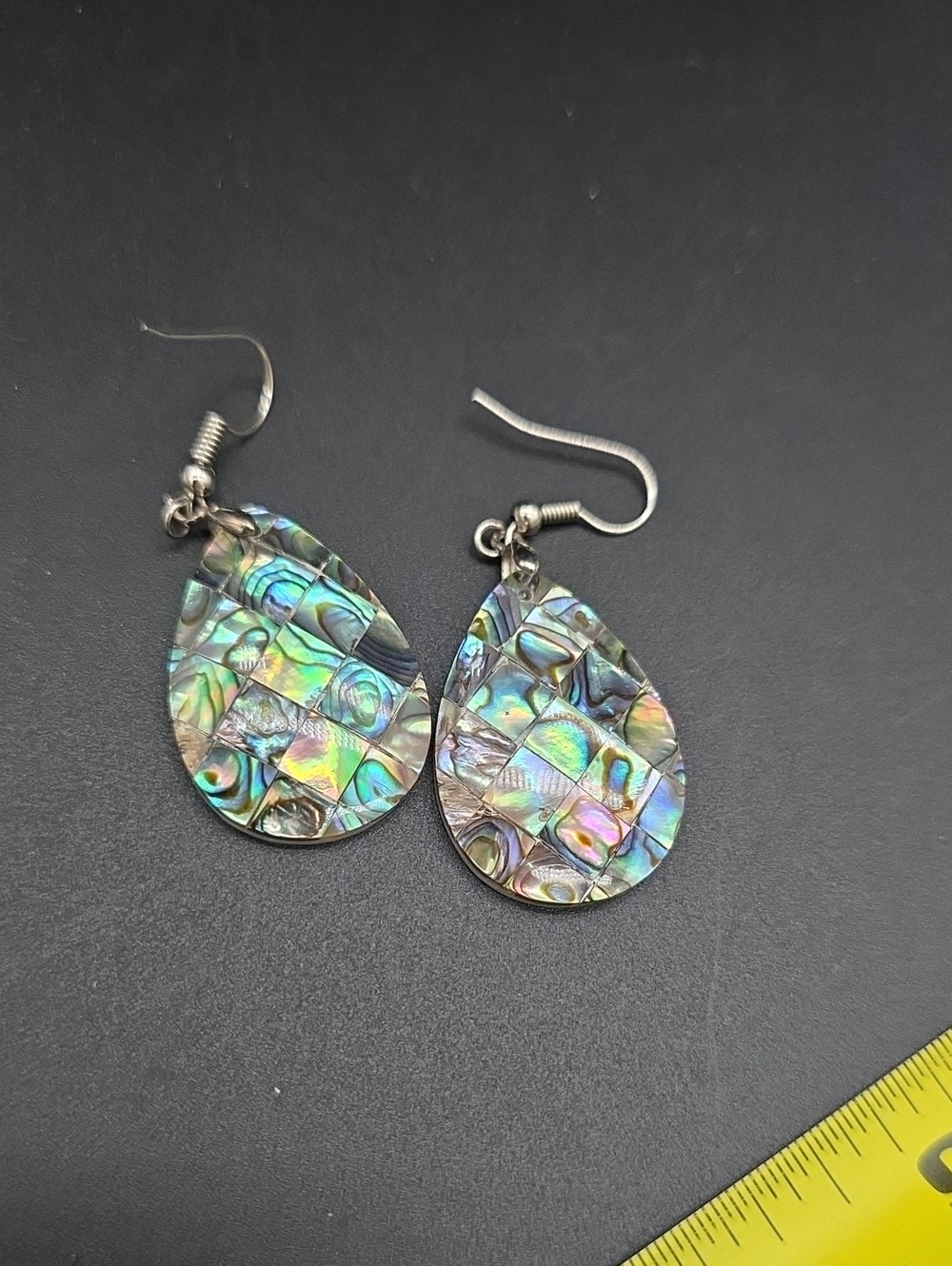 Teardrop Abalone Shell Dangle Earrings - Iridescent